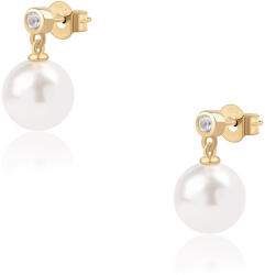  Arannyal Bevont Ezüst Fülbevaló Fehér Édesvízi Gyönggyel és Fehér Topázzal, ROS492