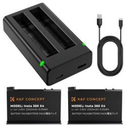 K and F Concept K&F Concept hordozható dupla USB-C akkumulátor töltő + 2db Insta 360 X4 akkumulátor 2350mAh (KF-28-0050) - bluechip