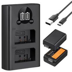K and F Concept K&F Concept hordozható dupla USB-C akkumulátor MH-32 töltő + 2db EN-EL25 akkumulátor 1600mAh (KF-28-0031)