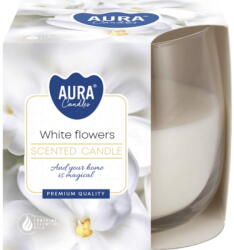 AURA Декоративна свещ с аромат aura white flowers и горене 24 часа (sn71-179)