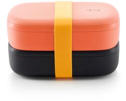 Lékué Cutie pentru prânz TO GO, 2 x 500 ml, dublu, coral/negru, Lékué (LKE0301030R06M017)