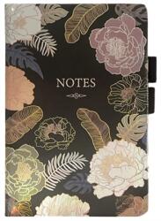  Jegyzetfüzet A/6 gumis, vonalas, 96 lapos élfestéssel, toll gumigyűrűvel, metálos virágok