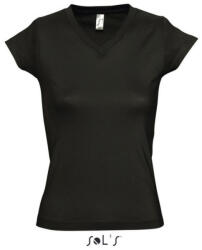 SOL'S Női MOON V-nyakú rövid ujjú pamut póló, SOL'S SO11388, Deep Black-L (so11388dbl-l)