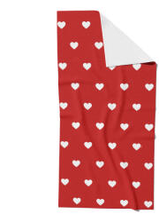 Takoy Gyorsan száradó fürdőlepedő 80x160 fehér szívecskék 6 cm piros alapon