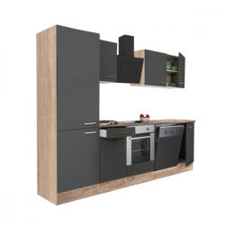 Leziter Yorki 280 konyhabútor sonoma tölgy korpusz, selyemfényű antracit front alsó sütős elemmel polcos szekrénnyel (L280STAN-SUT-PSZ) - geminiduo