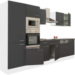 Leziter Yorki 340 konyhabútor fehér korpusz, selyemfényű antracit fronttal polcos szekrénnyel (L340FHAN-PSZ)