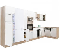 Leziter Yorki 430 sarok konyhabútor sonoma tölgy korpusz, selyemfényű fehér fronttal felülfagyasztós hűtős szekrénnyel (LS430STFH-FF)