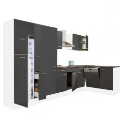 Leziter Yorki 370 sarok konyhabútor fehér korpusz, selyemfényű antracit fronttal polcos szekrénnyel és felülfagyasztós hűtős szekrénnyel (LS370FHAN-PSZ-FF)