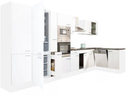 Leziter Yorki 430 sarok konyhabútor fehér korpusz, selyemfényű fehér fronttal alulagyasztós hűtős szekrénnyel (LS430FHFH-AF) - geminiduo