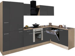 Leziter Yorki 310 sarok konyhabútor sonoma tölgy korpusz, selyemfényű antracit front alsó sütős elemmel polcos szekrénnyel (LS310STAN-SUT-PSZ) - geminiduo