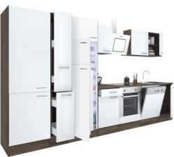 Leziter Yorki 370 konyhabútor yorki tölgy korpusz, selyemfényű fehér front alsó sütős elemmel polcos szekrénnyel és felülfagyasztós hűtős szekrénnyel (L370YFH-SUT-PSZ-FF) - geminiduo