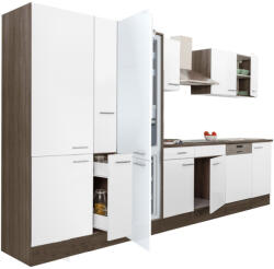Leziter Yorki 370 konyhabútor yorki tölgy korpusz, selyemfényű fehér fronttal polcos szekrénnyel és alulfagyasztós hűtős szekrénnyel (L370YFH-PSZ-AF)