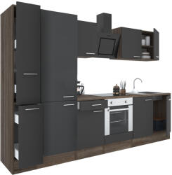 Leziter Yorki 300 konyhabútor yorki tölgy korpusz, selyemfényű antracit front alsó sütős elemmel polcos szekrénnyel (L300YAN-SUT-PSZ) - geminiduo