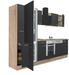 Leziter Yorki 310 konyhabútor sonoma tölgy korpusz, selyemfényű antracit front alsó sütős elemmel alulfagyasztós hűtős szekrénnyel (L310STAN-SUT-AF) - geminiduo