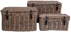 House Nordic Depok tárolókosár, kubu rattan, bőr fogantyúval, szürke, 3 db (4201010) - geminiduo