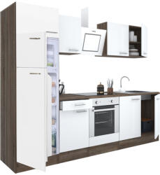 Leziter Yorki 270 konyhabútor yorki tölgy korpusz, selyemfényű fehér front alsó sütős elemmel felülfagyasztós hűtős szekrénnyel (L270YFH-SUT-FF) - geminiduo