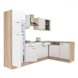 Leziter Yorki 280 sarok konyhabútor sonoma tölgy korpusz, selyemfényű fehér fronttal felülfagyasztós hűtős szekrénnyel (LS280STFH-FF) - geminiduo