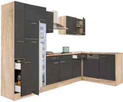 Leziter Yorki 310 sarok konyhabútor sonoma tölgy korpusz, selyemfényű antracit fronttal felülfagyasztós hűtős szekrénnyel (LS310STAN-FF)