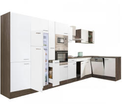 Leziter Yorki 430 sarok konyhabútor yorki tölgy korpusz, selyemfényű fehér fronttal felülfagyasztós hűtős szekrénnyel (LS430YFH-FF) - geminiduo