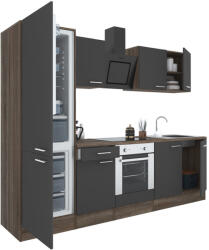 Leziter Yorki 270 konyhabútor yorki tölgy korpusz, selyemfényű antracit front alsó sütős elemmel alulfagyasztós hűtős szekrénnyel (L270YAN-SUT-AF) - geminiduo