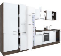 Leziter Yorki 360 konyhabútor yorki tölgy korpusz, selyemfényű fehér front alsó sütős elemmel polcos szekrénnyel és felülfagyasztós hűtős szekrénnyel (L360YFH-SUT-PSZ-FF)