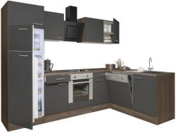 Leziter Yorki 280 sarok konyhabútor yorki tölgy korpusz, selyemfényű antracit front alsó sütős elemmel felülfagyasztós hűtős szekrénnyel (LS280YAN-SUT-FF) - geminiduo