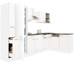 Leziter Yorki 310 sarok konyhabútor fehér korpusz, selyemfényű fehér fronttal alulagyasztós hűtős szekrénnyel (LS310FHFH-AF)