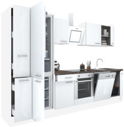 Leziter Yorki 310 konyhabútor fehér korpusz, selyemfényű fehér front alsó sütős elemmel alulfagyasztós hűtős szekrénnyel (L310FHFH-SUT-AF) - geminiduo