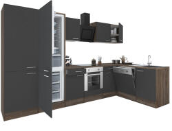Leziter Yorki 340 sarok konyhabútor yorki tölgy korpusz, selyemfényű antracit front alsó sütős elemmel polcos szekrénnyel, alulfagyasztós hűtős szekrénnyel (LS340YAN-SUT-PSZ-AF) - geminiduo
