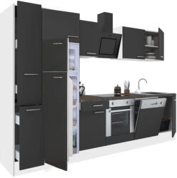 Leziter Yorki 310 konyhabútor fehér korpusz, selyemfényű antracit front alsó sütős elemmel felülfagyasztós hűtős szekrénnyel (L310FHAN-SUT-FF) - geminiduo