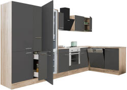 Leziter Yorki 370 sarok konyhabútor sonoma tölgy korpusz, selyemfényű antracit front alsó sütős elemmel polcos szekrénnyel, alulfagyasztós hűtős szekrénnyel (LS370STAN-SUT-PSZ-AF) - geminiduo