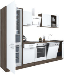 Leziter Yorki 280 konyhabútor yorki tölgy korpusz, selyemfényű fehér front alsó sütős elemmel alulfagyasztós hűtős szekrénnyel (L280YFH-SUT-AF) - geminiduo