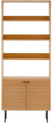 House Nordic Kyoto könyvespolc, 2 ajtós, 4 polc, tölgy furnér, natúr, fekete fém lábak 80x30x200 cm (3002010) - geminiduo