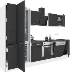 Leziter Yorki 310 konyhabútor fehér korpusz, selyemfényű antracit front alsó sütős elemmel alulfagyasztós hűtős szekrénnyel (L310FHAN-SUT-AF) - geminiduo