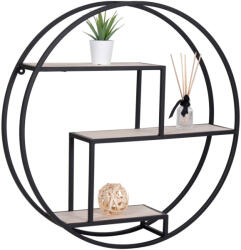 House Nordic Rotterdam Kerek polc, natúr fa polcokkal, fekete keret 62x14 cm (4291040) - geminiduo