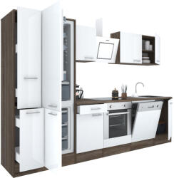 Leziter Yorki 310 konyhabútor yorki tölgy korpusz, selyemfényű fehér front alsó sütős elemmel alulfagyasztós hűtős szekrénnyel (L310YFH-SUT-AF) - geminiduo