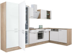 Leziter Yorki 340 sarok konyhabútor sonoma tölgy korpusz, selyemfényű fehér front alsó sütős elemmel polcos szekrénnyel, alulfagyasztós hűtős szekrénnyel (LS340STFH-SUT-PSZ-AF) - geminiduo
