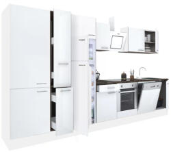 Leziter Yorki 370 konyhabútor fehér korpusz, selyemfényű fehér front alsó sütős elemmel polcos szekrénnyel és felülfagyasztós hűtős szekrénnyel (L370FHFH-SUT-PSZ-FF) - geminiduo