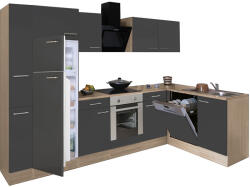 Leziter Yorki 310sarok konyhabútor sonoma tölgy korpusz, selyemfényű antracit front alsó sütős elemmel felülfagyasztós hűtős szekrénnyel (LS310STAN-SUT-FF)