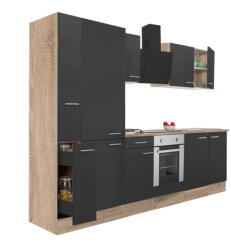 Leziter Yorki 300 konyhabútor sonoma tölgy korpusz, selyemfényű antracit front alsó sütős elemmel polcos szekrénnyel (L300STAN-SUT-PSZ) - geminiduo