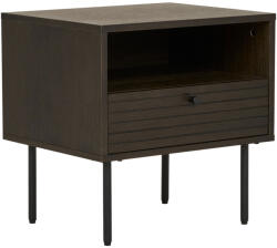 House Nordic Kyoto éjjeliszekrény, 1 fiók, tölgy furnér, füstölt, fekete fém lábak 50x40x50 cm (3701001) - geminiduo