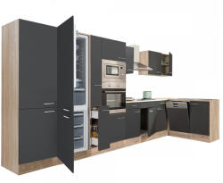 Leziter Yorki 430 sarok konyhabútor sonoma tölgy korpusz, selyemfényű antracit fronttal alulagyasztós hűtős szekrénnyel (LS430STAN-AF)