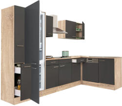 Leziter Yorki 310 sarok konyhabútor sonoma tölgy korpusz, selyemfényű antracit fronttal alulagyasztós hűtős szekrénnyel (LS310STAN-AF) - homelux