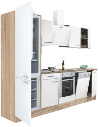 Leziter Yorki 280 konyhabútor sonoma tölgy korpusz, selyemfényű fehér front alsó sütős elemmel alulfagyasztós hűtős szekrénnyel (L280STFH-SUT-AF) - homelux