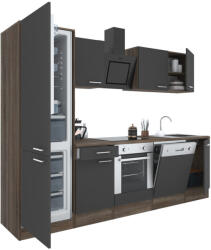 Leziter Yorki 280 konyhabútor yorki tölgy korpusz, selyemfényű antracit front alsó sütős elemmel alulfagyasztós hűtős szekrénnyel (L280YAN-SUT-AF)