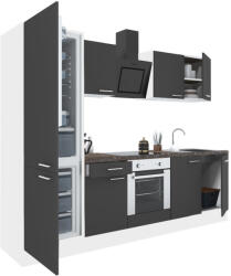 Leziter Yorki 270 konyhabútor fehér korpusz, selyemfényű antracit front alsó sütős elemmel alulfagyasztós hűtős szekrénnyel (L270FHAN-SUT-AF) - homelux