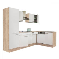 Leziter Yorki 280 sarok konyhabútor sonoma tölgy korpusz, selyemfényű fehér fronttal polcos szekrénnyel (LS280STFH-PSZ) - homelux