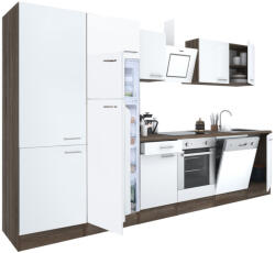 Leziter Yorki 340 konyhabútor yorki tölgy korpusz, selyemfényű fehér front alsó sütős elemmel polcos szekrénnyel és felülfagyasztós hűtős szekrénnyel (L340YFH-SUT-PSZ-FF) - homelux