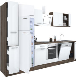 Leziter Yorki 310 konyhabútor yorki tölgy korpusz, selyemfényű fehér front alsó sütős elemmel felülfagyasztós hűtős szekrénnyel (L310YFH-SUT-FF) - homelux