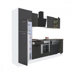 Leziter Yorki 280 konyhabútor fehér korpusz, selyemfényű antracit front alsó sütős elemmel felülfagyasztós hűtős szekrénnyel (L280FHAN-SUT-FF) - homelux